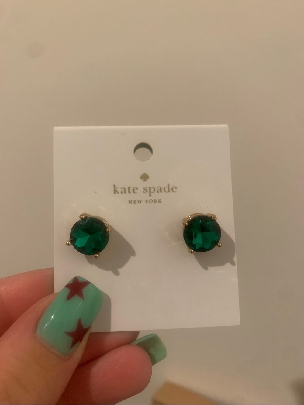 Kate Spade Rise and Shine Emerald Green Round Gold-Tone Earrings New